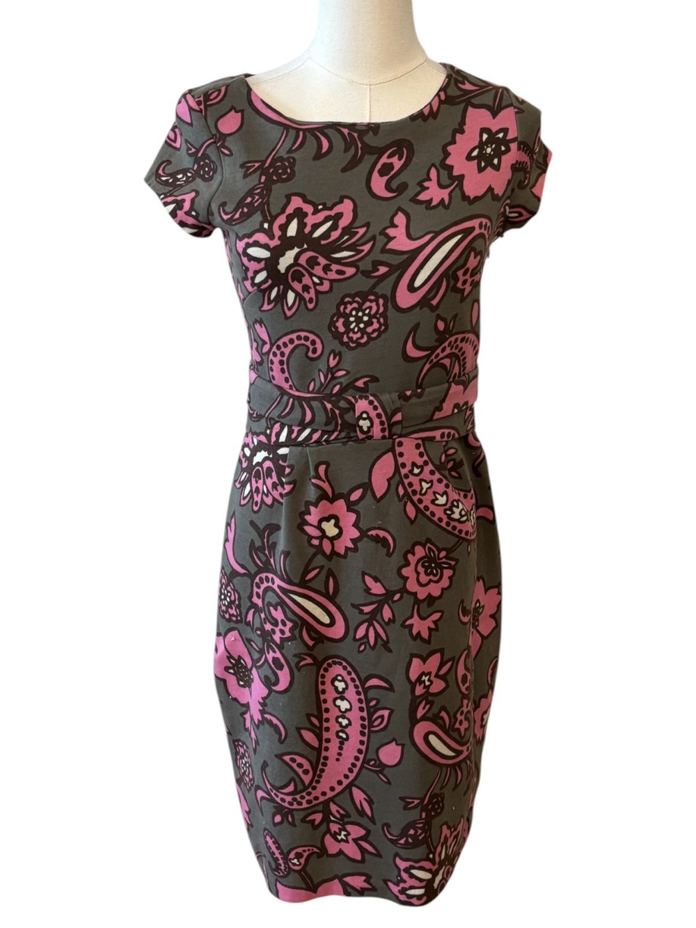 Boden Olive Green & Pink Floral Sheath Dress Size 4